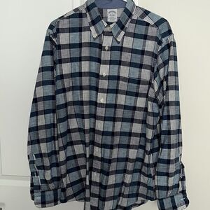 Brooks Brothers Regent model Blue Check Plaid Tartan LS Cotton casual shirt L